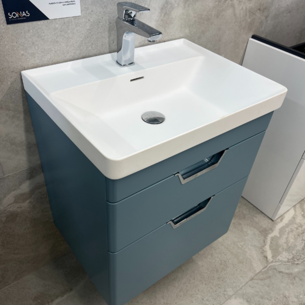 FREYA 60cm 2 Drawer Wall Hung Vanity Unit Matt Morning Sky Blue-Chrome Handle