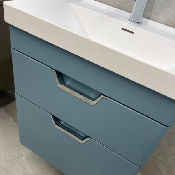 FREYA 60cm 2 Drawer Wall Hung Vanity Unit Matt Morning Sky Blue-Chrome Handle - Image 2