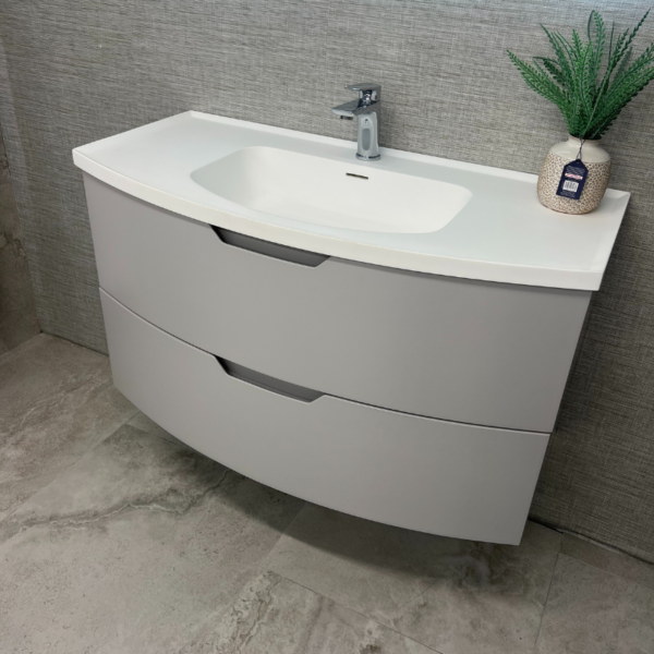 ARC 100cm 2 Drawer Wall Hung Vanity Unit Matt Arctic Grey - Matt Basin