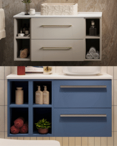 Tranquil Compact Bathroom Unit 1000mm - Matt Blue with Marble Worktop (600 Unit + 2 x 200 Links)