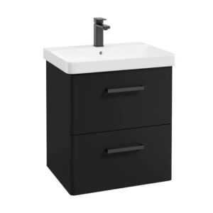 KORA Wall Hung 600mm Two Drawer Unit Matt Black-Black Handle