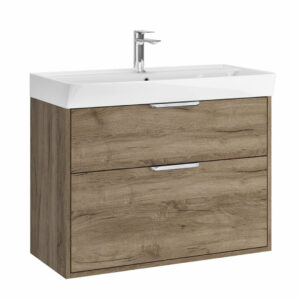 Calia 800mm 2 Drawer Wall Unit with Basin Tobacco Oak Wood Effect