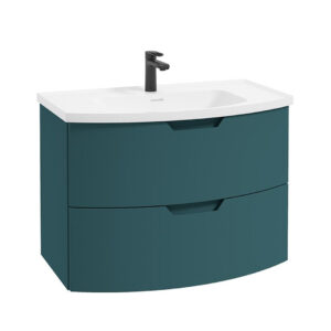 ARC Wall Hung 80cm Two Drawer Vanity Unit Matt Ocean Blue & Matt Basin