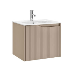 Serra 600mm Fluted Wall Unit With Basin Grey Beige Matt