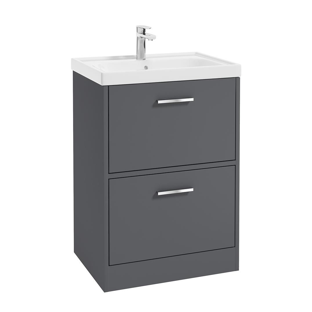 FINLAND Floorstanding 60cm Two Drawer Vanity Unit Matt Midnight Grey - Image 2