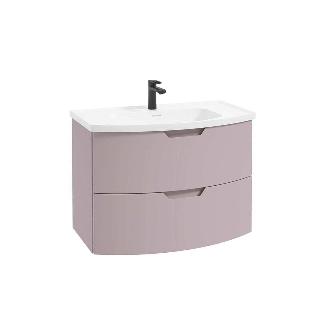 ARC Wall Hung 80cm Two Drawer Vanity Unit Matt Cashmere Pink & Basin - Image 2