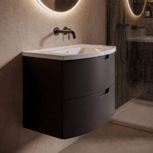 ARC Wall Hung 80cm Two Drawer Vanity Unit Matt Black & Basin