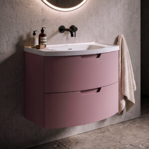 ARC Wall Hung 80cm Two Drawer Vanity Unit Matt Cashmere Pink &  Basin