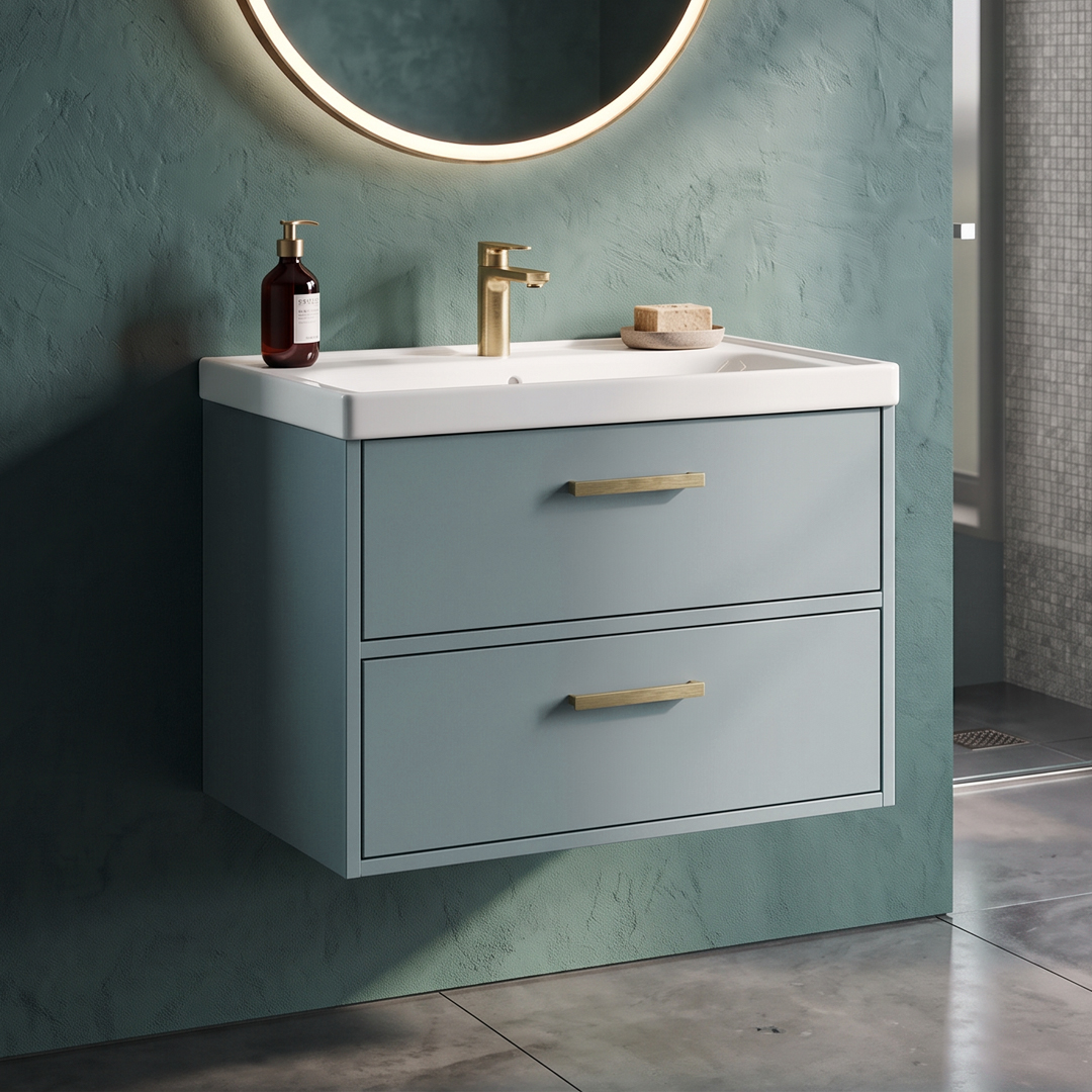 Finland 600mm Matt Coral Green Wall Hung Vanity Unit