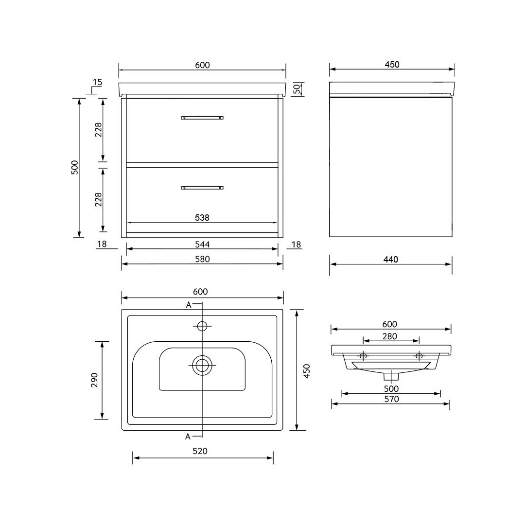 Finland 600mm Matt Coral Green Wall Hung Vanity Unit - Image 5