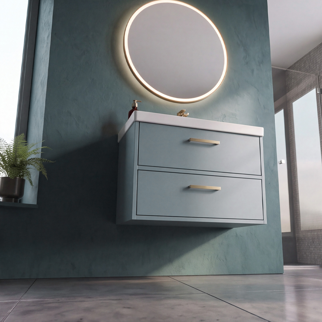 Finland 600mm Matt Coral Green Wall Hung Vanity Unit - Image 2