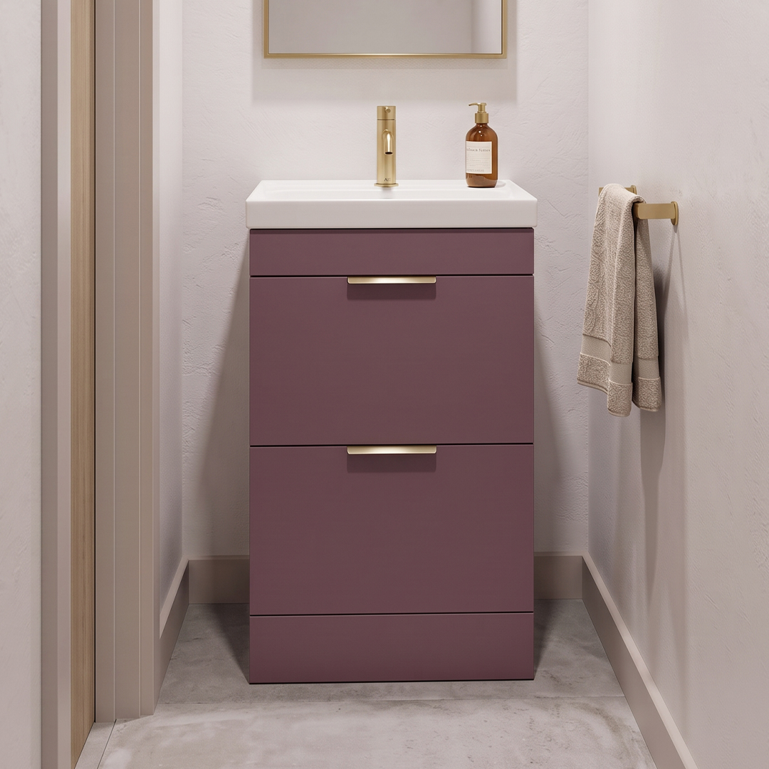 STOCKHOLM Floorstanding 50cm Two Drawer Vanity Unit Matt Cashmere Pink