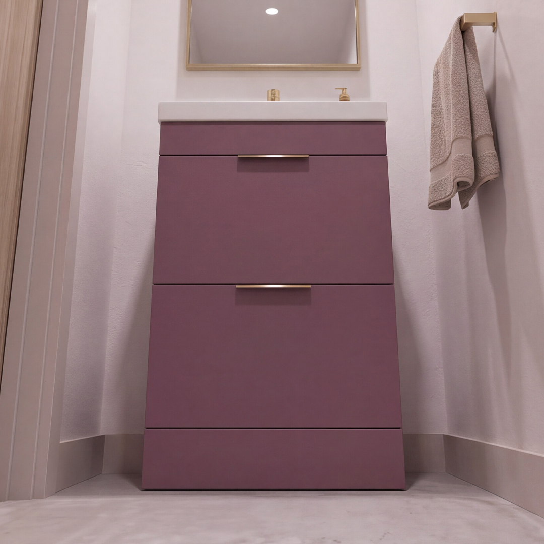 STOCKHOLM Floorstanding 50cm Two Drawer Vanity Unit Matt Cashmere Pink - Image 2