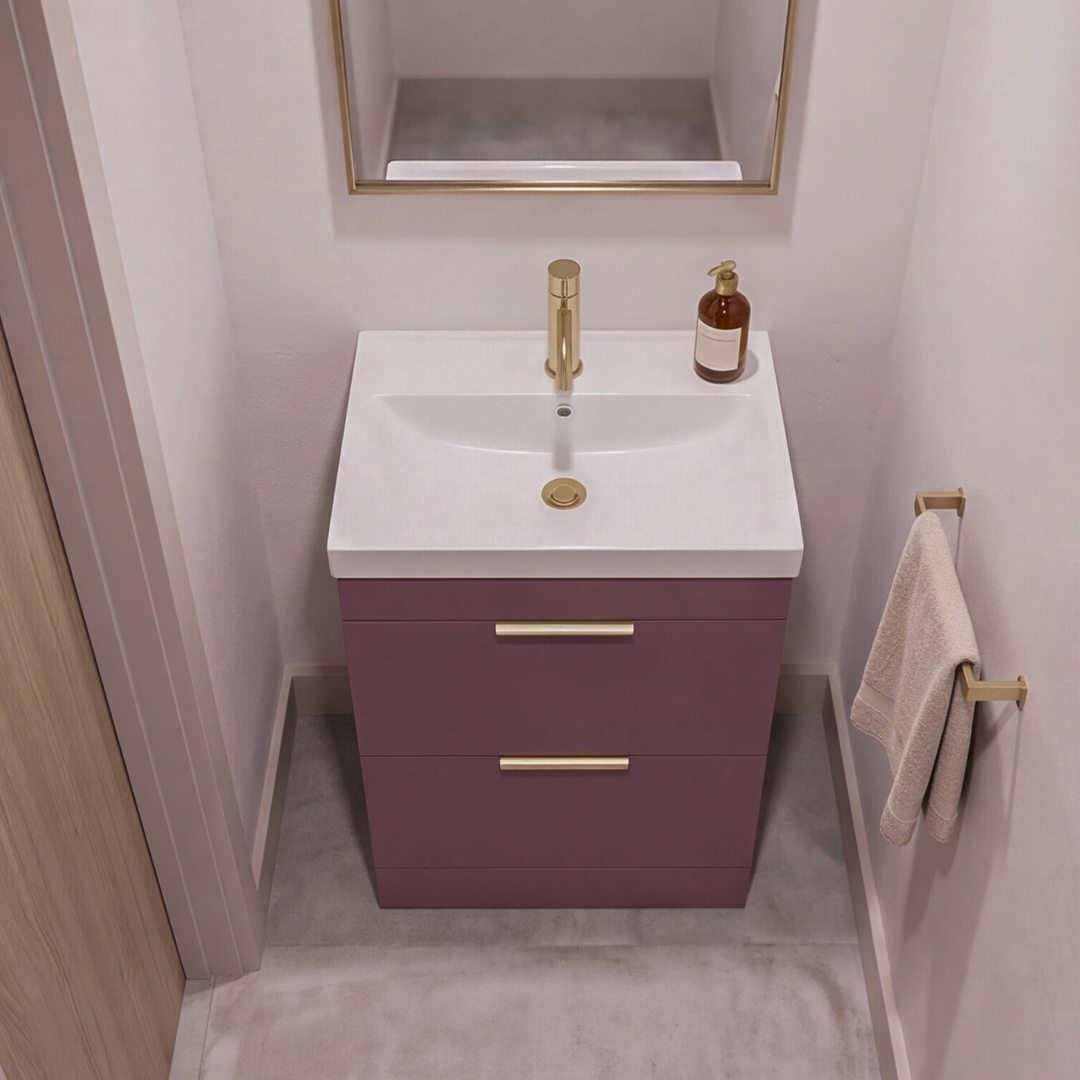 STOCKHOLM Floorstanding 50cm Two Drawer Vanity Unit Matt Cashmere Pink - Image 3