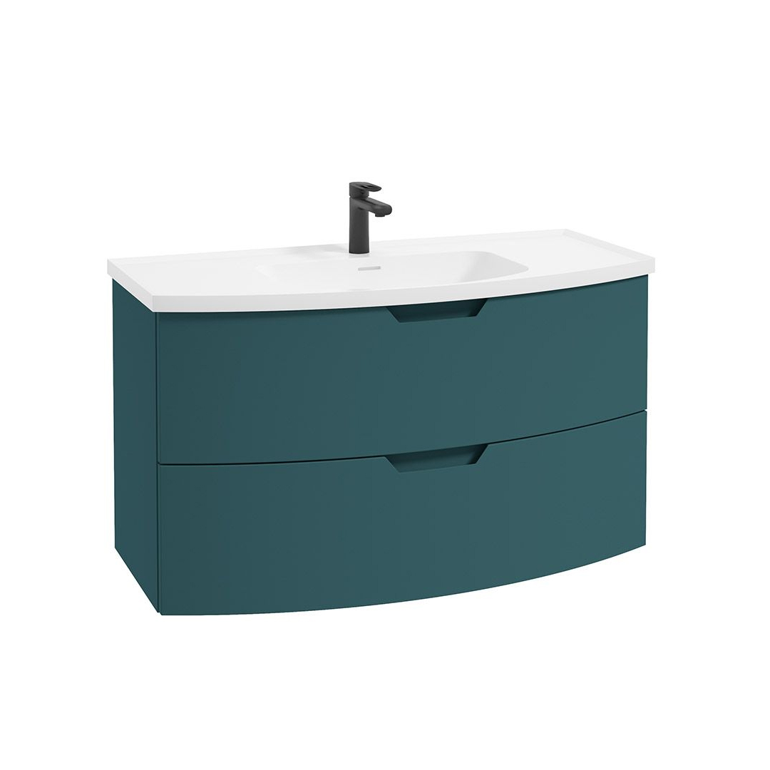 ARC Wall Hung 100cm Two Drawer Vanity Unit Matt Ocean Blue & Basin - Image 2