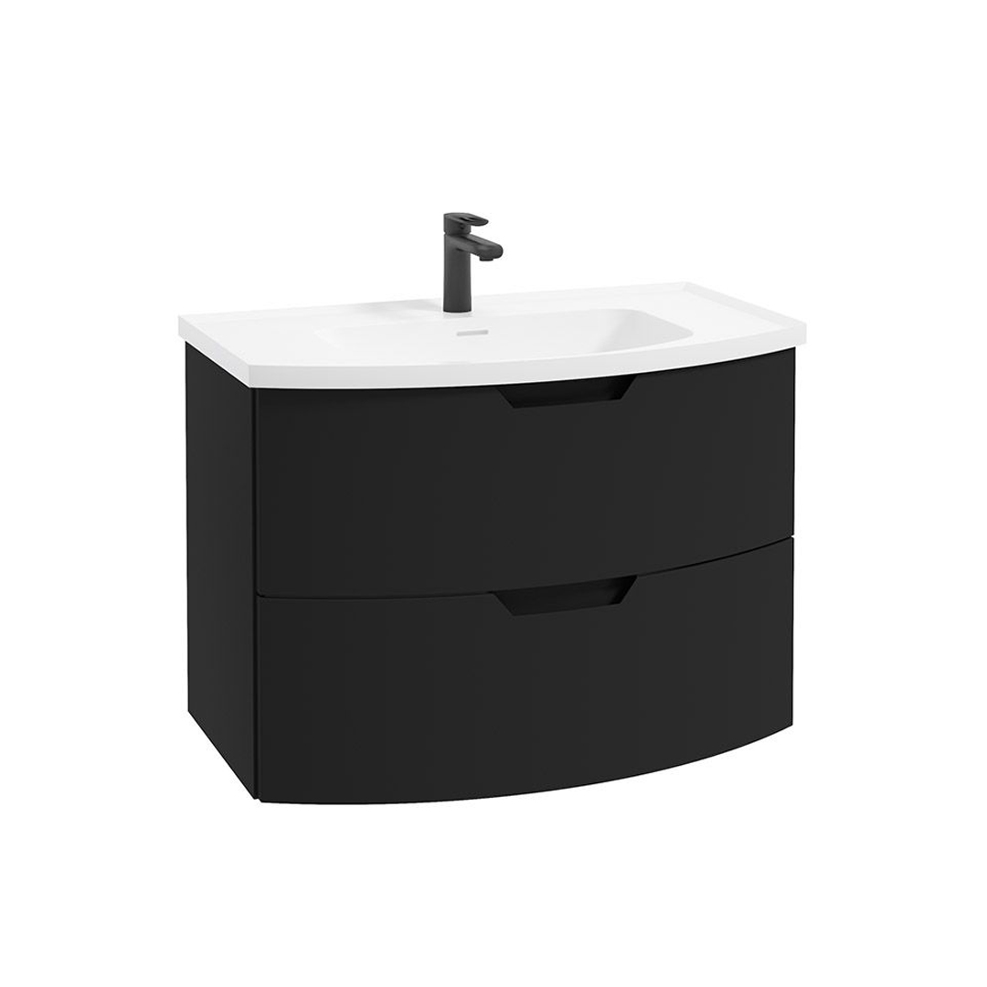 ARC Wall Hung 80cm Two Drawer Vanity Unit Matt Black & Basin - Image 2