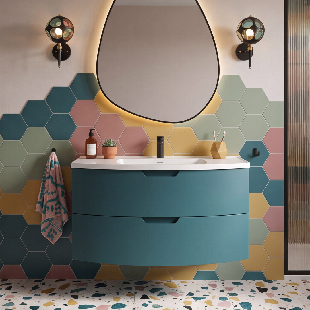 ARC Wall Hung 100cm Two Drawer Vanity Unit Matt Ocean Blue & Basin - Image 3