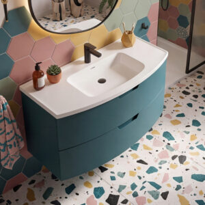 ARC Wall Hung 100cm Two Drawer Vanity Unit Matt Ocean Blue & Basin