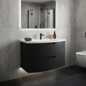 ARC Wall Hung 80cm Two Drawer Vanity Unit Matt Black & Basin