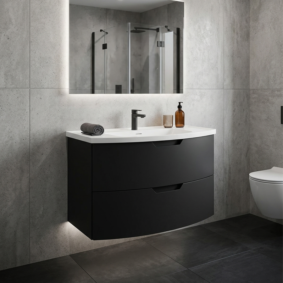 ARC Wall Hung 80cm Two Drawer Vanity Unit Matt Black & Basin