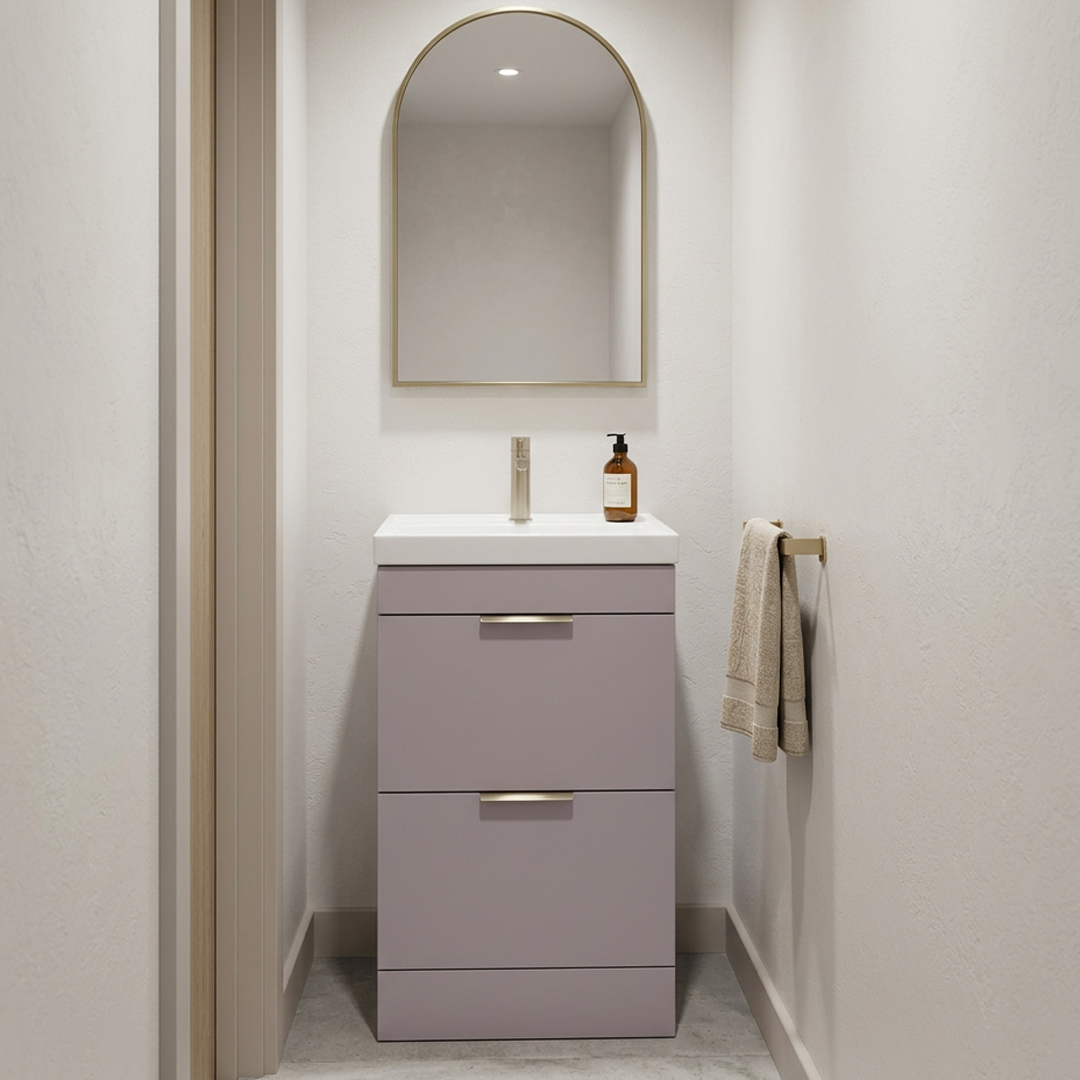 STOCKHOLM Floorstanding 50cm Two Drawer Vanity Unit Matt Cashmere Pink