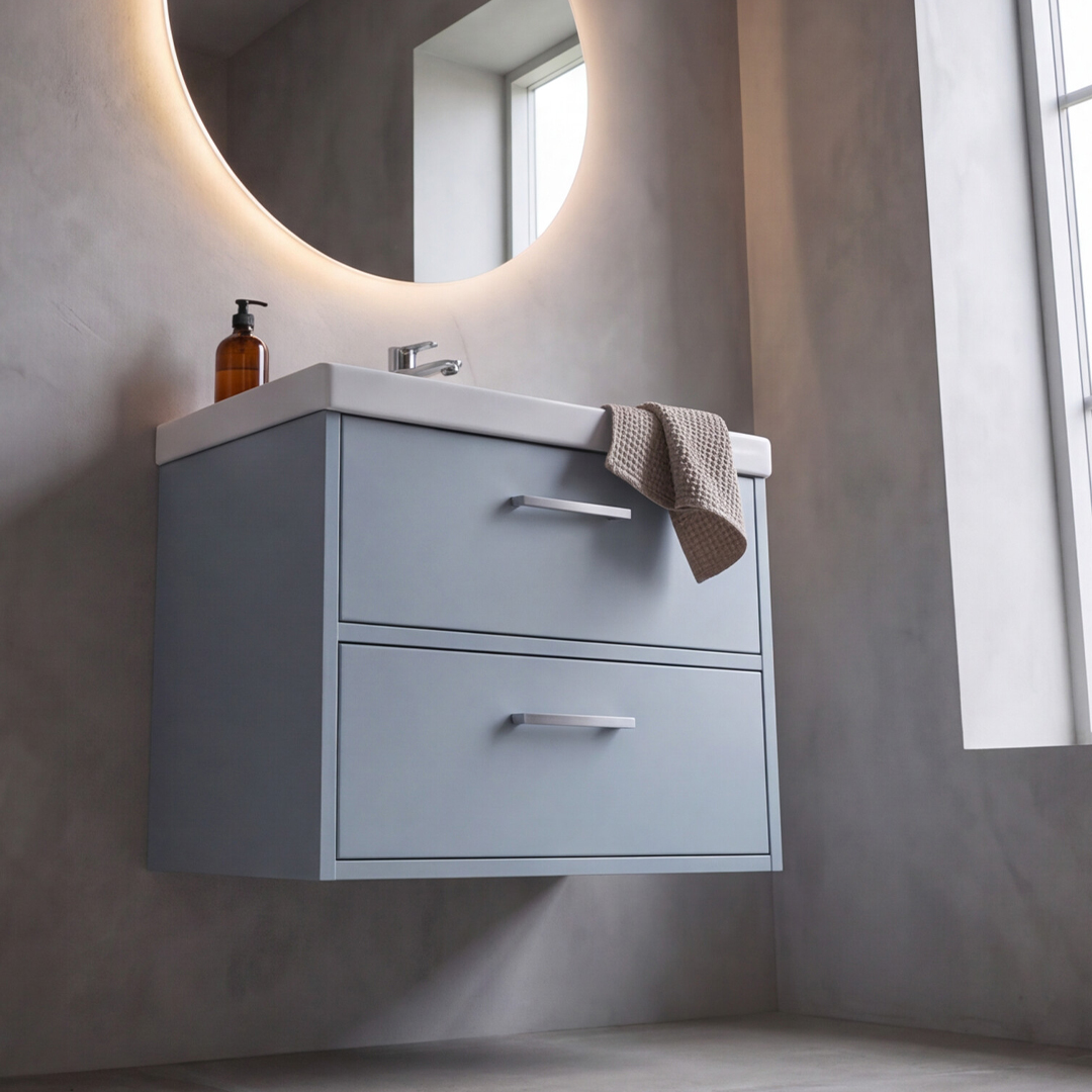 Finland 600mm Matt Sky Blue Wall Hung Vanity Unit - Image 2