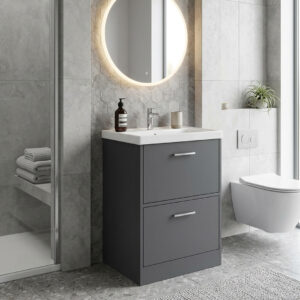 FINLAND Floorstanding 60cm Two Drawer Vanity Unit Matt Midnight Grey