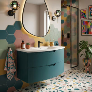 ARC Wall Hung 100cm Two Drawer Vanity Unit Matt Ocean Blue & Basin