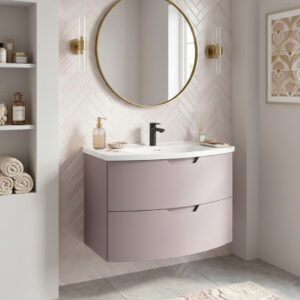 ARC Wall Hung 80cm Two Drawer Vanity Unit Matt Cashmere Pink &  Basin