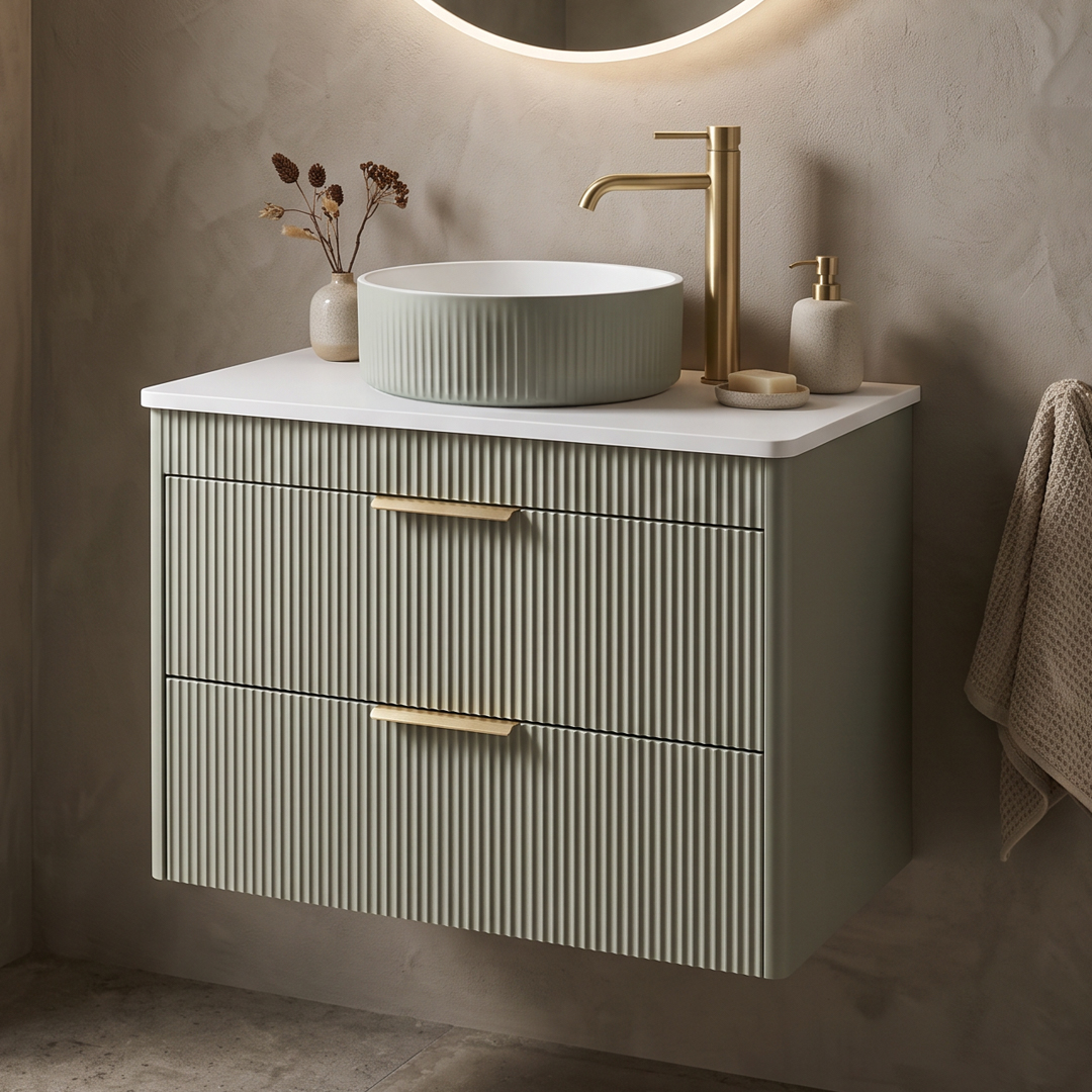 Reed Wall Hung 600m Countertop Vanity Unit Lakeside Sage With Basin