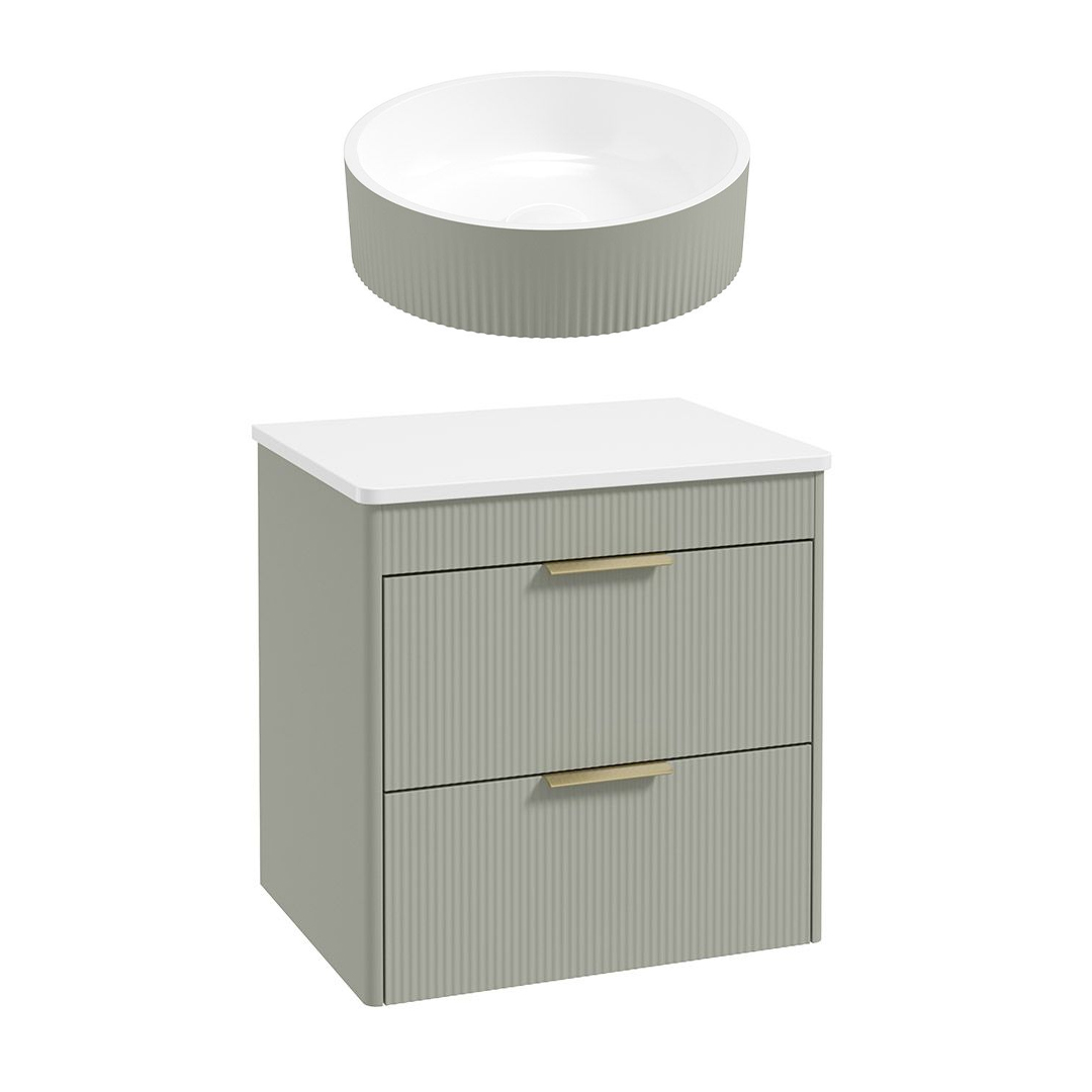 Reed Wall Hung 600m Countertop Vanity Unit Lakeside Sage With Basin - Image 5