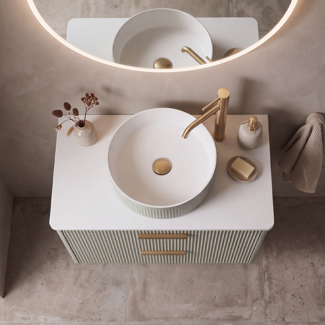 Reed Wall Hung 600m Countertop Vanity Unit Lakeside Sage With Basin - Image 4