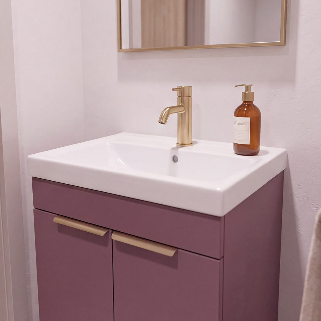 STOCKHOLM Floorstanding 50cm Two Door Vanity Unit Matt Cashmere Pink - Image 2