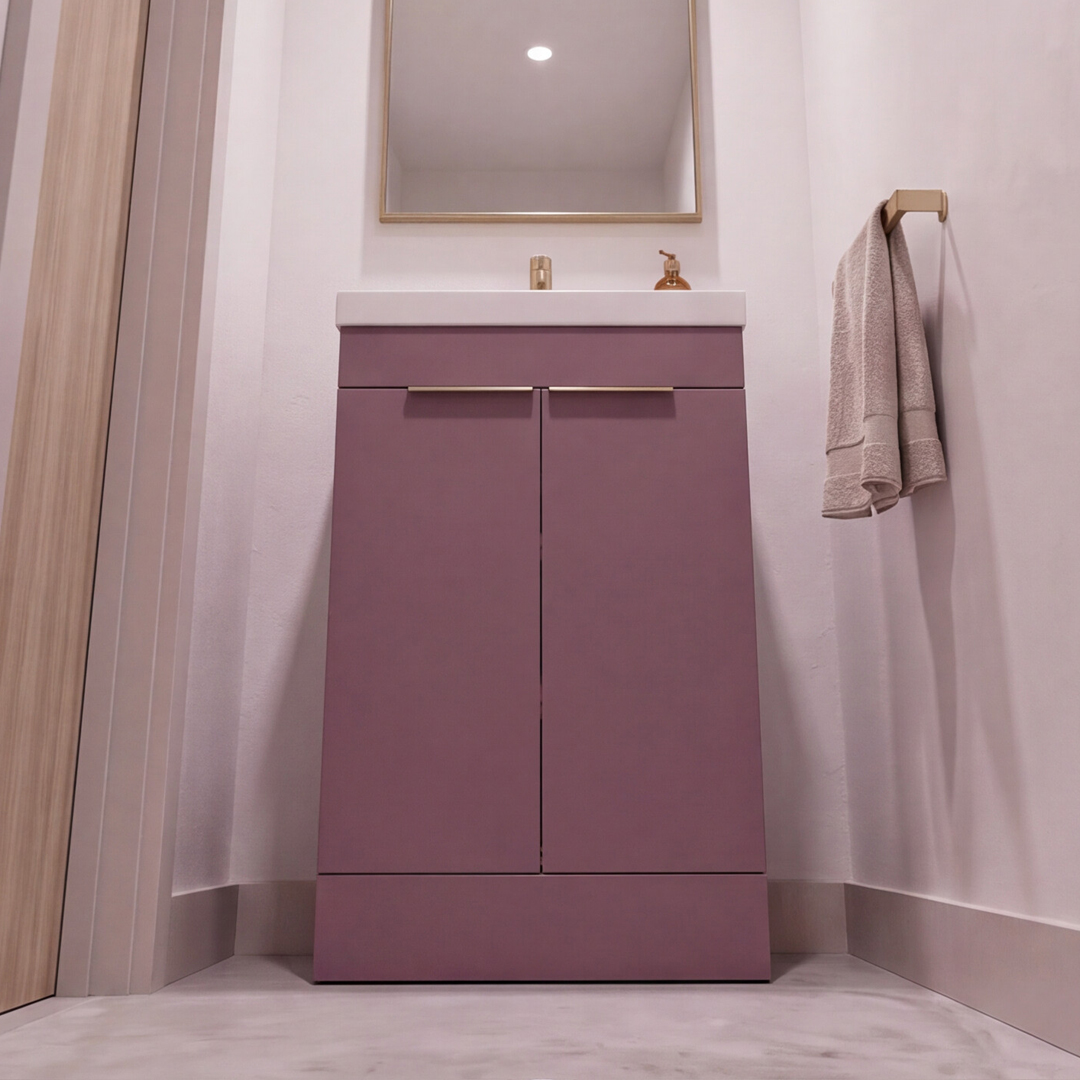 STOCKHOLM Floorstanding 50cm Two Door Vanity Unit Matt Cashmere Pink - Image 4