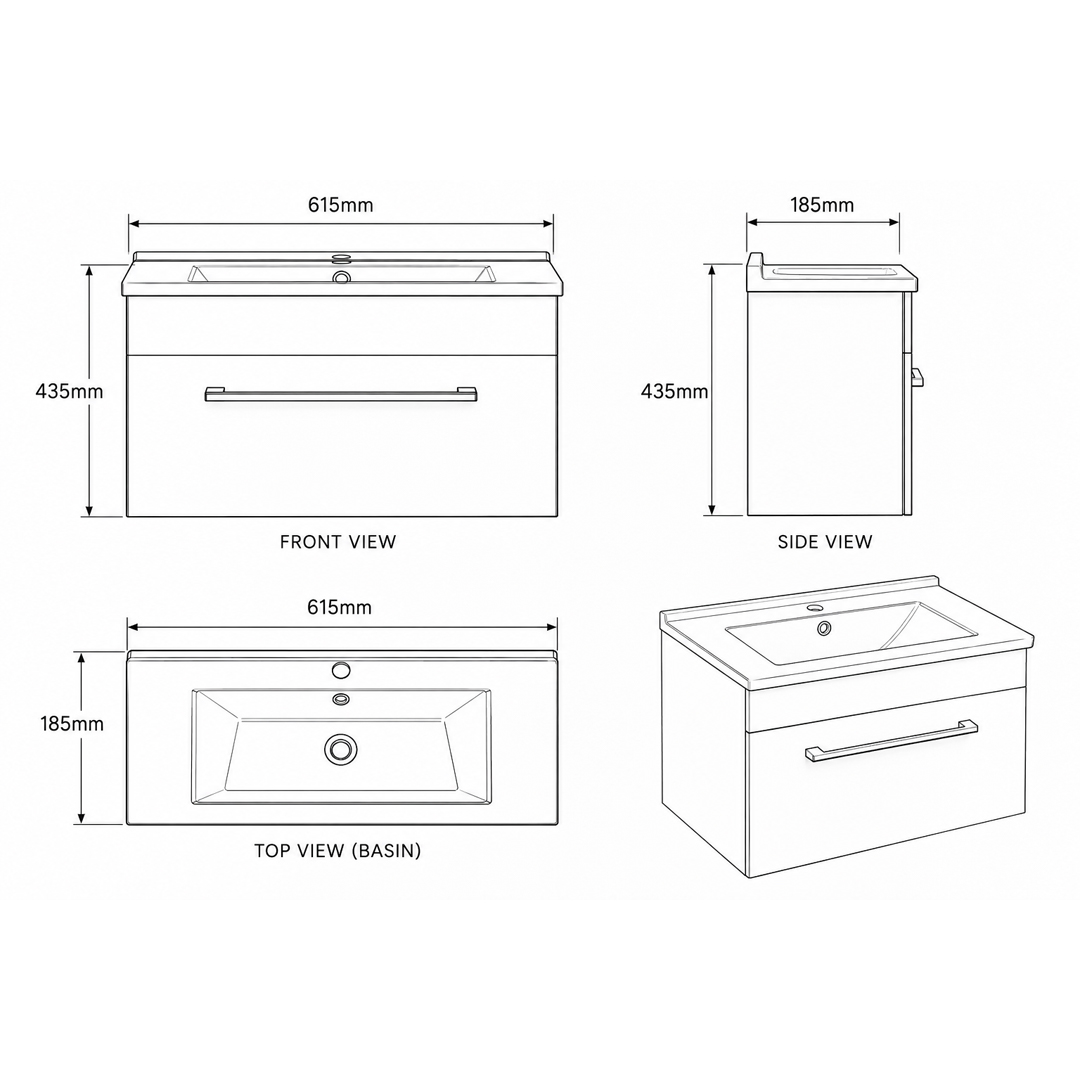 Oslo 615mm White Wall Hung Vanity Unit - Image 6